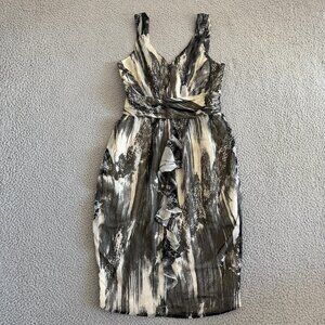 Tara Jarmon Silk Dress Ruffle Gathered Cream Black Designer‎